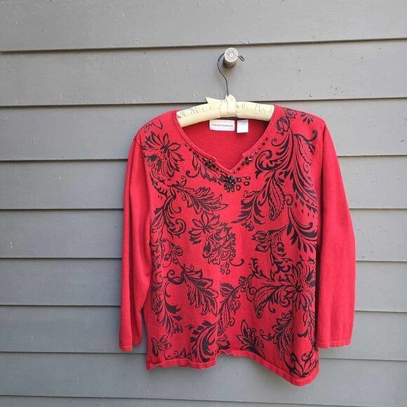Alfred Dunner Red Black Beaded Sweater Size Large - Picture 9 of 12